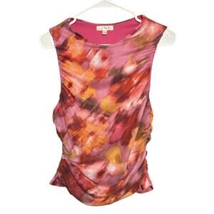 Nine Britton Women’s Pink Floral Sleeveless Fitted Mesh Blouse Size Large
